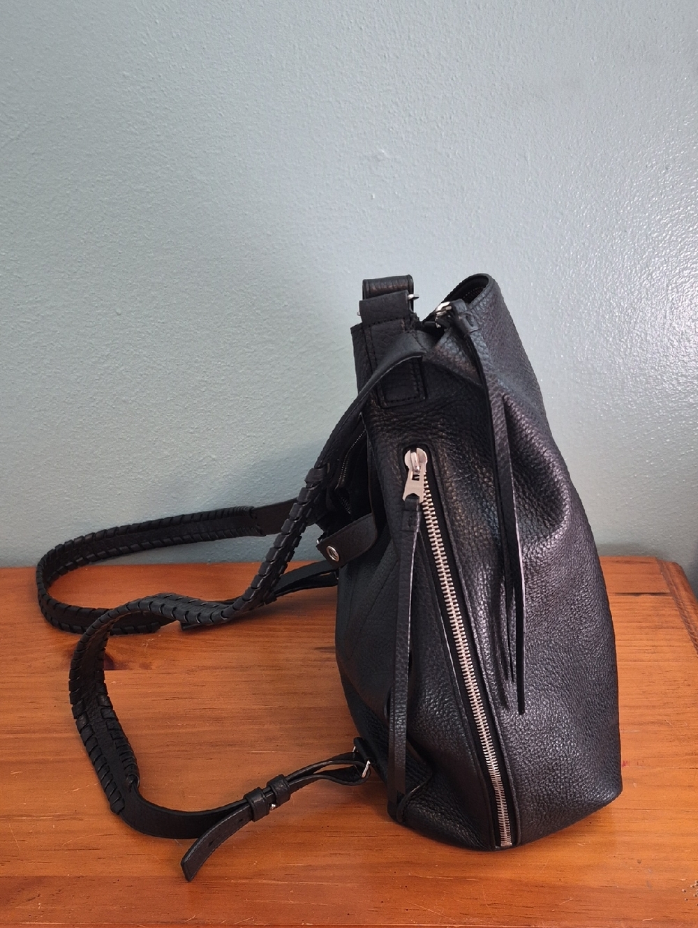 All Saints Black Leather Backpack Purse Tote Shoulder Bag - Picture 3 of 6